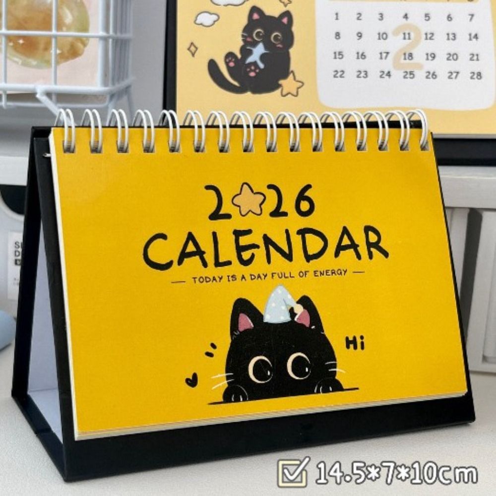 Simple Coil 2026 Desk Calendar Desktop Decoration Cute Cat Schedule Planner Portable Mini Calendar Office School Supplies