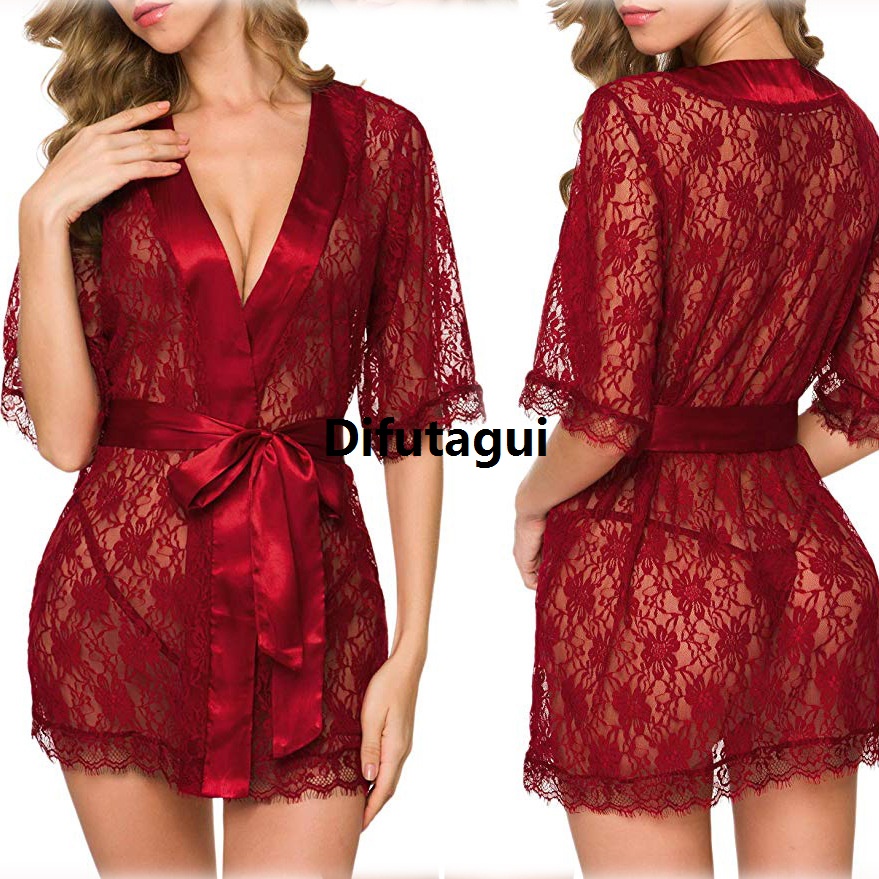 Difutagui Women Lingerie Lace Night Dress Sleepwear Nightgown Bandage Affordable Deep V G-String See Through Sheer Sleep Exotic Dress
