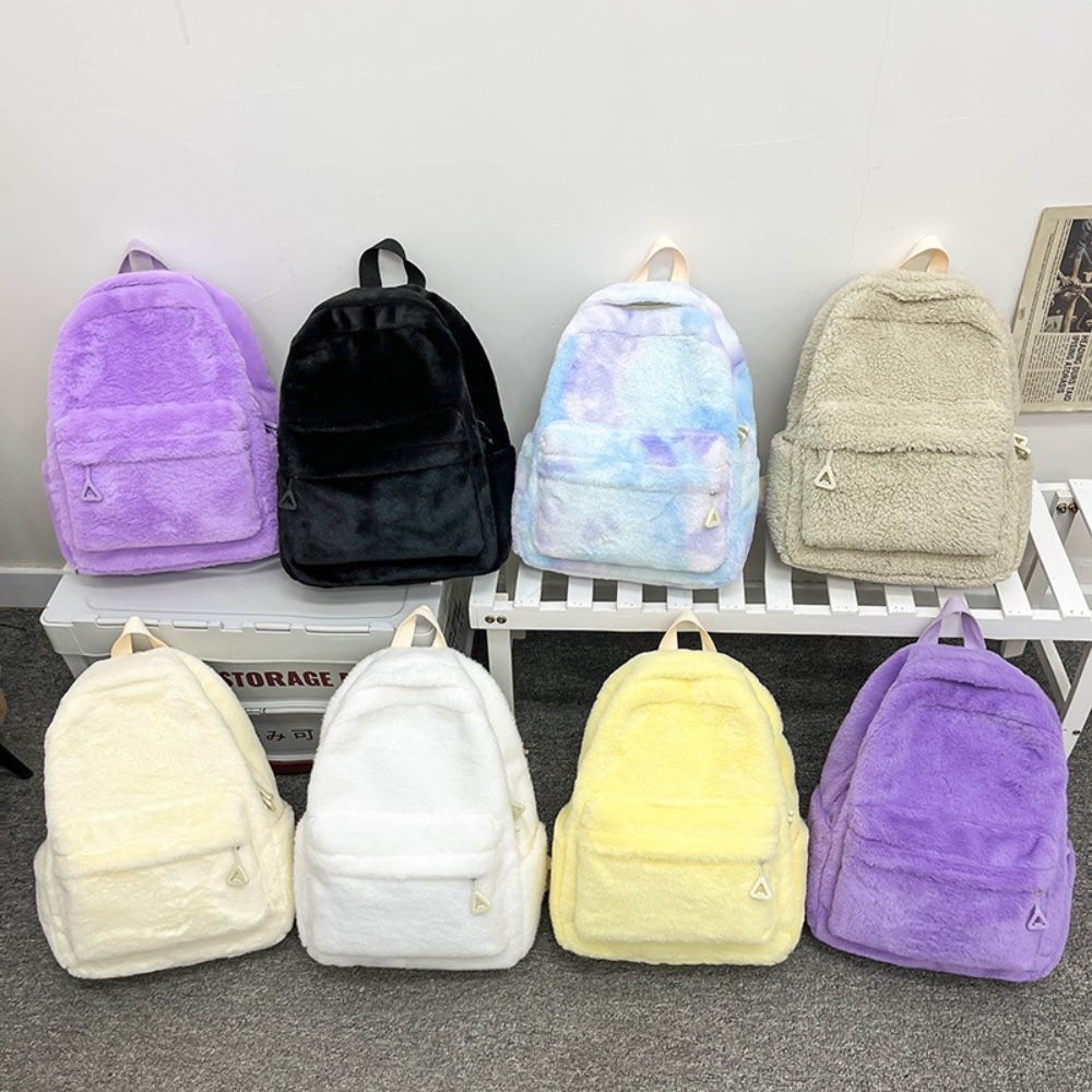 Fashion Plush Women's Bag Large Capacity Solid Color Student Schoolbag Lightweight Travel Backpack Outdoor