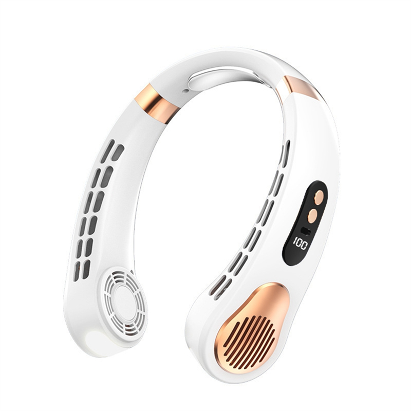 Portable Neck Fan Semiconductor Refrigeration Cooling USB Rechargeable Quiet Mini Fan Air Cooler Summer-White