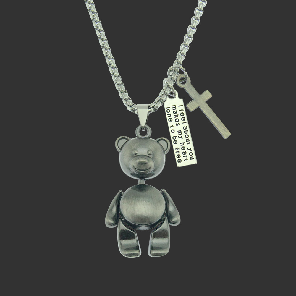 【Hottest Trends】Hip Hop Hiphop Men and Women Cute Cartoon Robot Necklace Stereo Bear Limb Movable Pendant