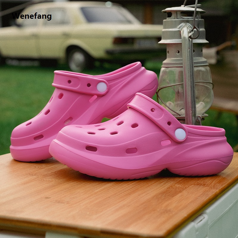 Wenefang Women's Hole Shoes 5CM Thick Sole Slippers 2024 Indoor Anti Slip Thick High Heels Sandals Summer Slippers Outdoor Beach Sandals