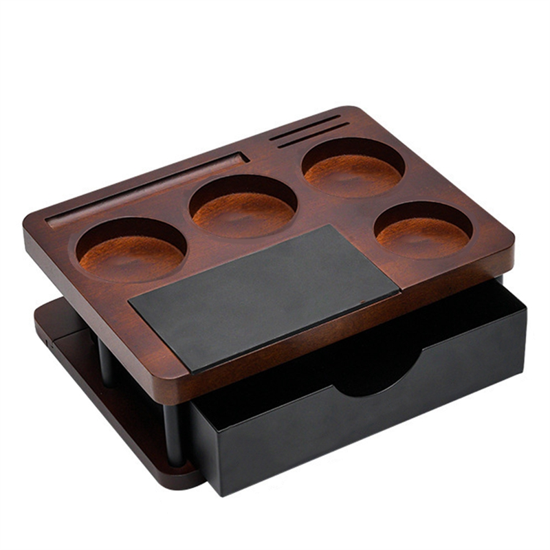 Espresso Tamping Station Coffee Base Storage Board Multifunctional Solid Wood Powder Pressing Stand Wooden Espresso Machine Accessories A