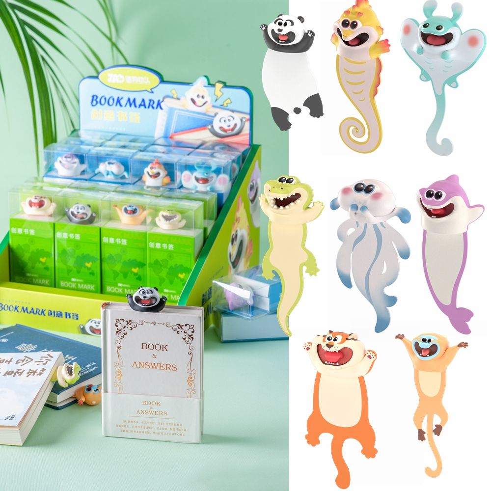Cartoons Series PVC Stationery Tools School Supplies Animal Marker Learning Gift Book Mark 3D Bookmarks Reading Labels