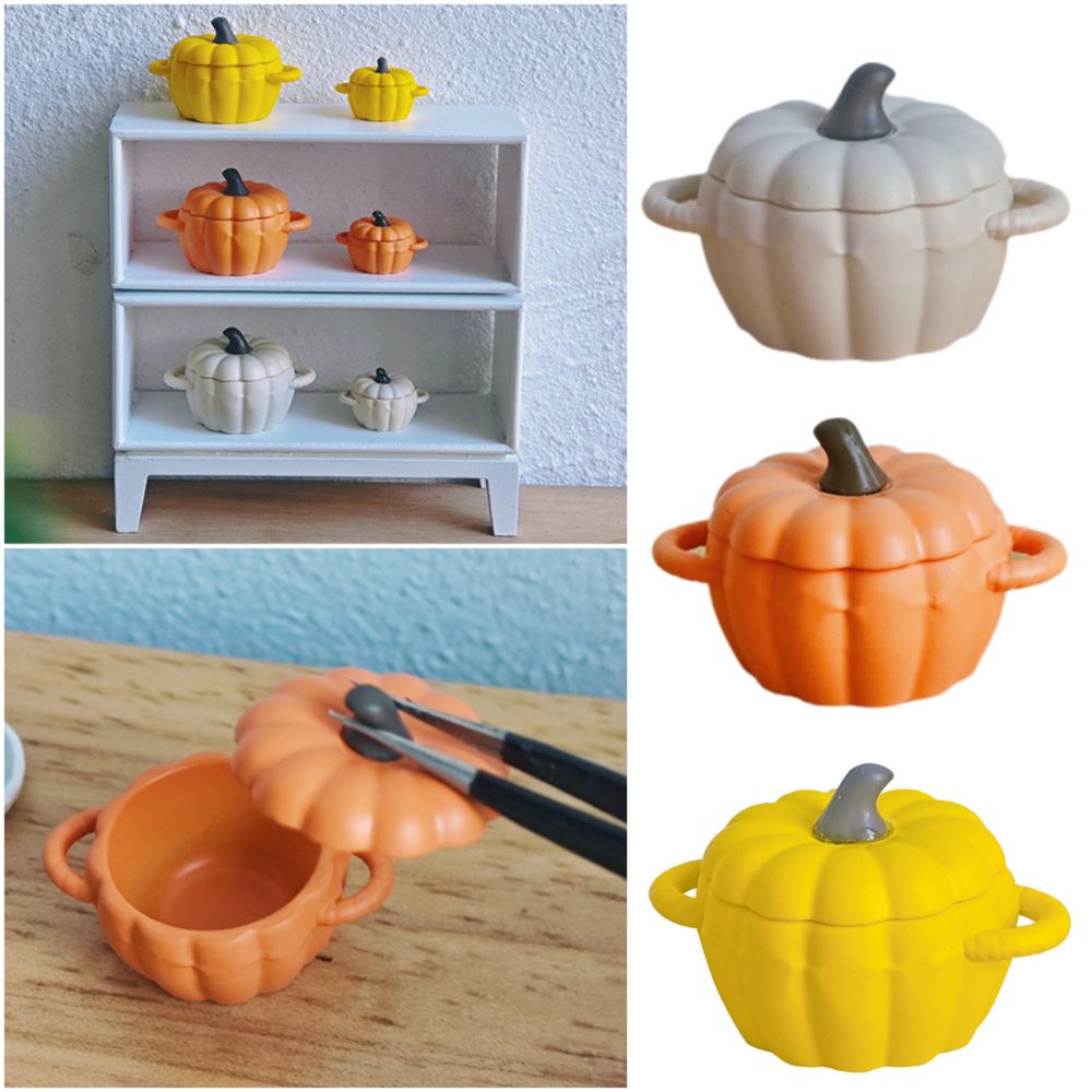 Cute 1/6 1/12 Doll Mini Pumpkin Soup Pot Alloy Micro Landscape Ornament Dollhouse Halloween Decoration Multicolor Miniature Dollhouse Kitchen Doll House