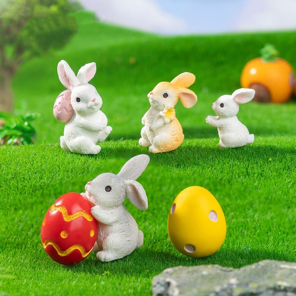Creative Multicolor Mini Easter Rabbit Figurine Easter Egg Resin Miniature Knickknacks Handicraft Photo Props Cartoon Buuny Statue Gift