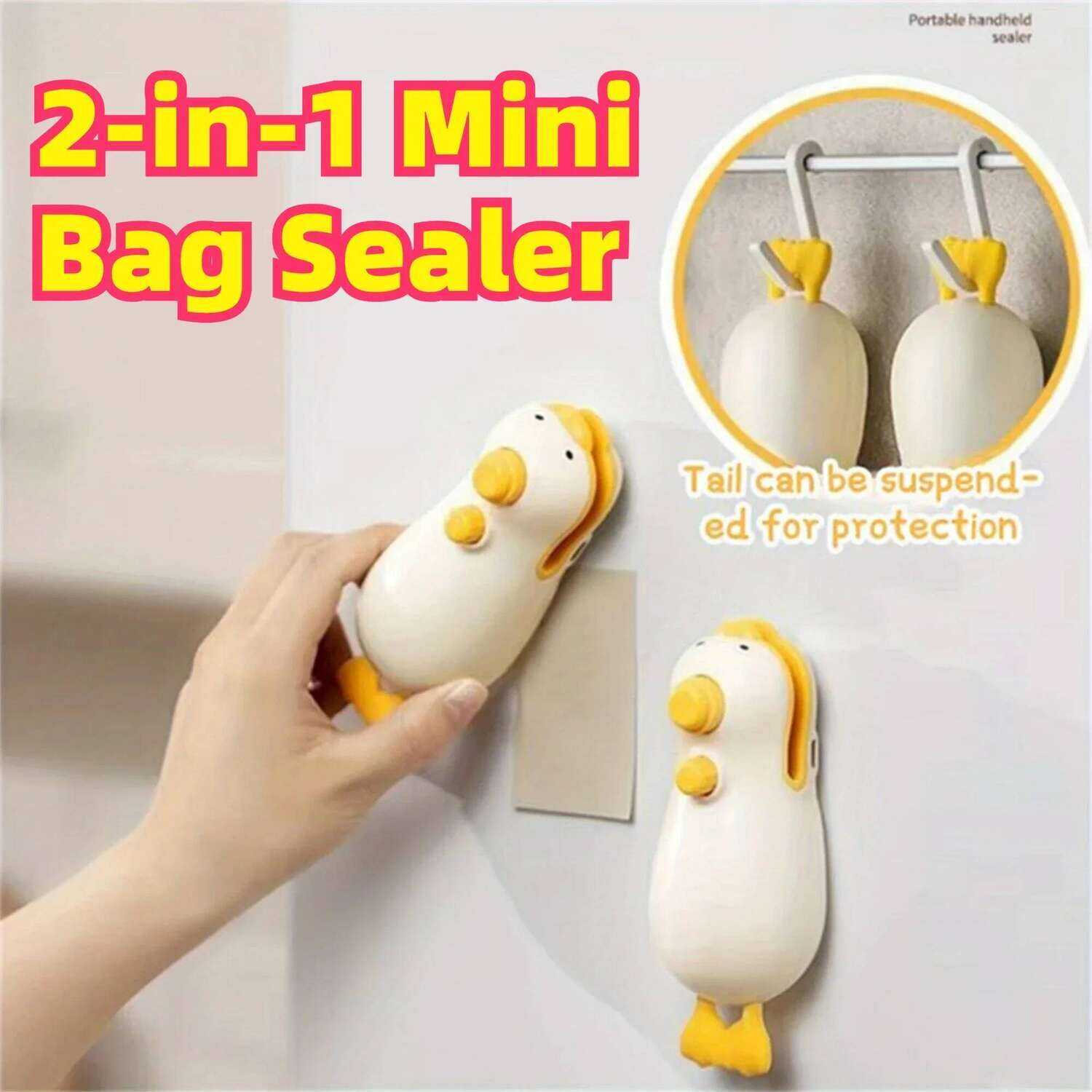 1PC Cute Duck Handheld Vacuum Rechargeable Magnetic Bag Sealer for Freshness Portable Easy Use Kitchen Gadget 2 in 1 Mini