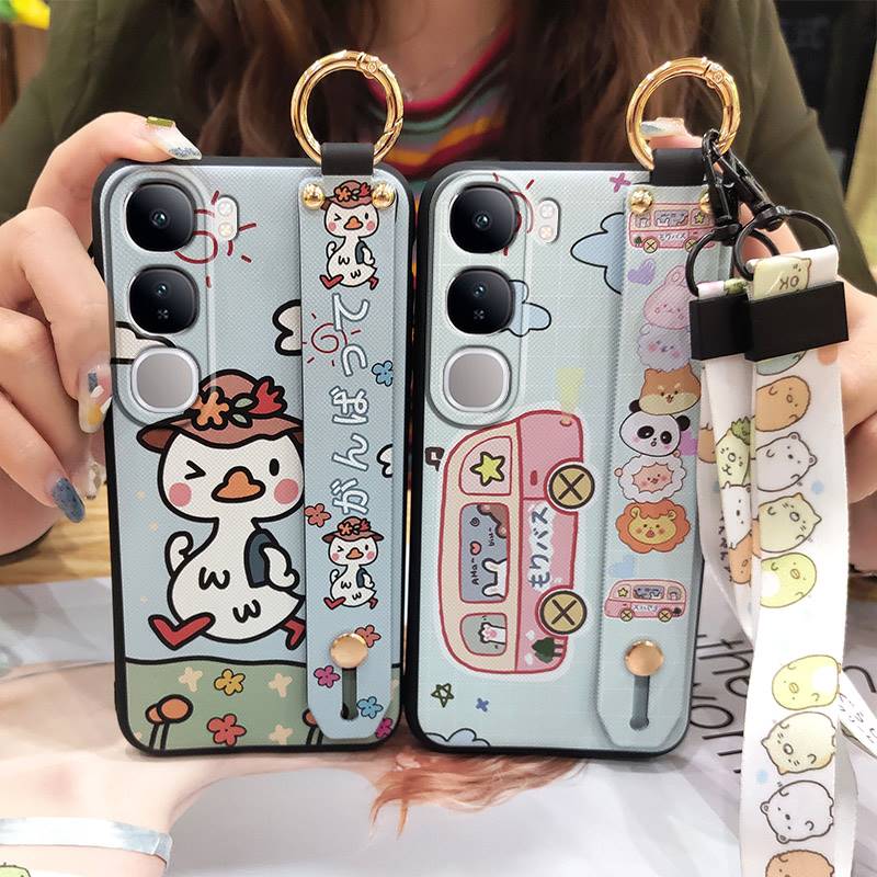 Cute Durable Phone Case For VIVO Y39 5G Wristband protective Phone Holder Lanyard Back Cover Cartoon Anti-knock ring