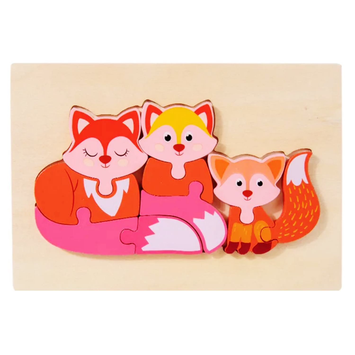 Colorful Wooden Fox Family Puzzle - 3D Layered Animal Puzzle for Kids, Montessori Educational Toy, Ideal Gift for Toddlers & Preschoolers