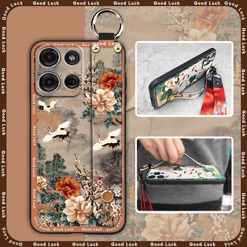 Silicone Phone Holder Phone Case For MOTO G75 5G old lady Wrist Strap ring Shockproof Lanyard Soft case Back Cover