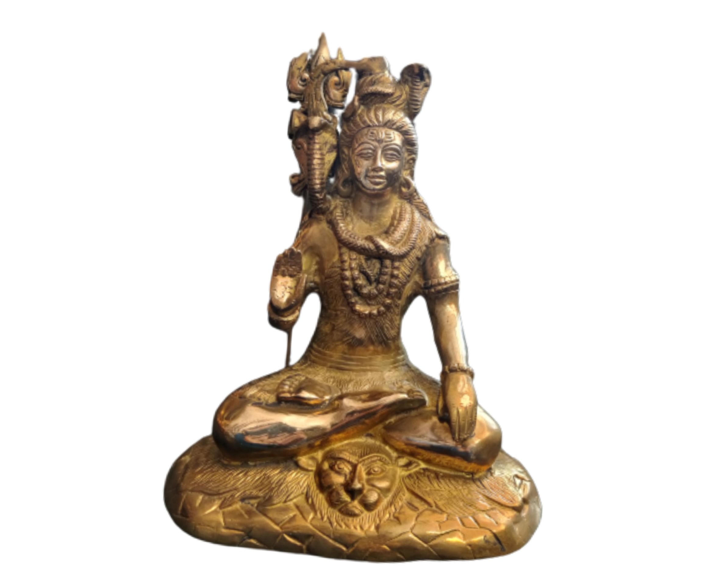 God Shiva, Pure Brass Antique Lord Bholenath Mahadev Statue - 10.5 Inch Tall