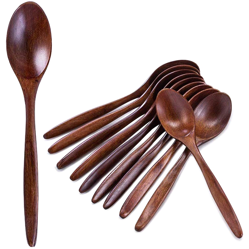 NAMUNY Wooden Spoons, 18 Pieces Wood Soup Spoons for Eating Mixing Stirring, Long Handle Spoon Kitchen Utensil