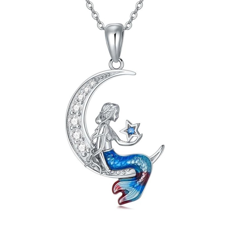 【Hottest Trends】After the new sea creatures mysterious legend mermaid star moon pendant necklace women