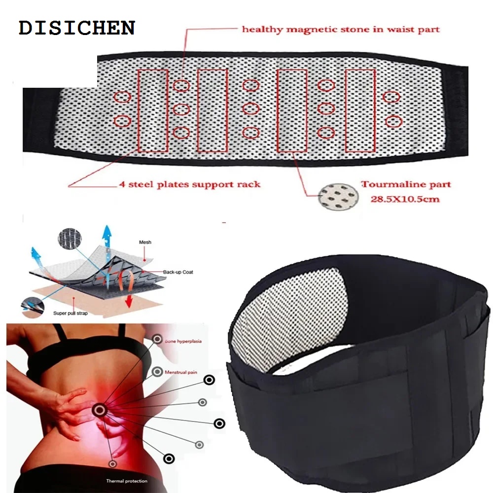 DISICHEN Portable Adjustable Tourmaline Self-heating Magnetic Therapy Belt Support Back Waist Brace Double Banded Lumbar body shaper Breathable