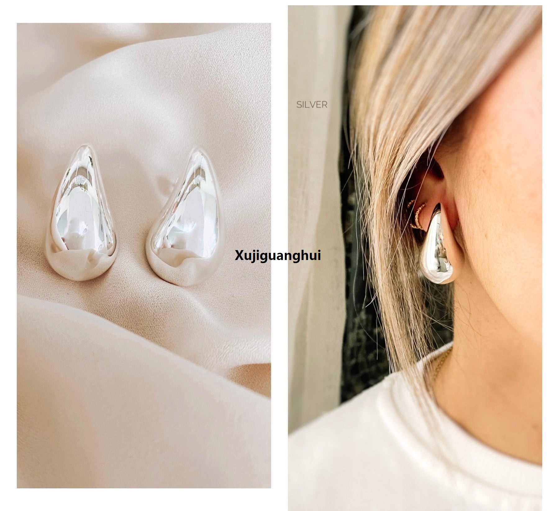 Xujiguanghui Premium Tear Drop Statement Earrings Gold Silver Jewellery Bottega Veneta Dupes - Chunky, Hoop, Stud, Drop Earrings - Mango Tech