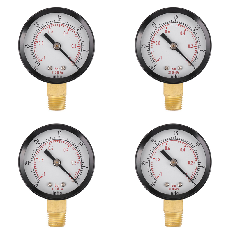 JAERBEE 4X Pressure Gauge - 0 - -30inHg 0 - -1 Bar Mini Dial Air Pressure Gauge Barometer Meters Vacuum Gauge Dual Scale Dial
