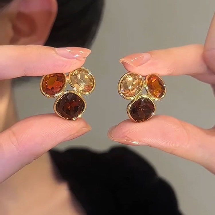 【New Arrivals】925 Silver Needle Light Luxury All-match Color Oval Rhinestone Ear Studs Elegant Niche Design Earrings for Women G