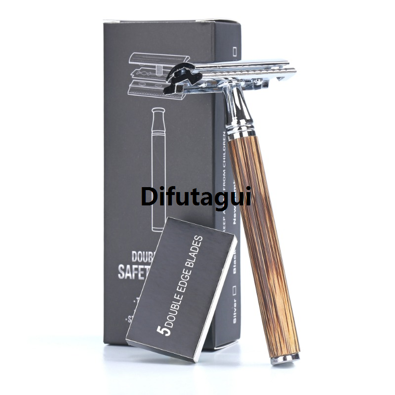 Difutagui 2025 NEW Men Safety Shaving Razor Bamboo Handle Double Edge Comb Head Classic Razor Shaver Classic Mens Shaving With 5Pcs Blade