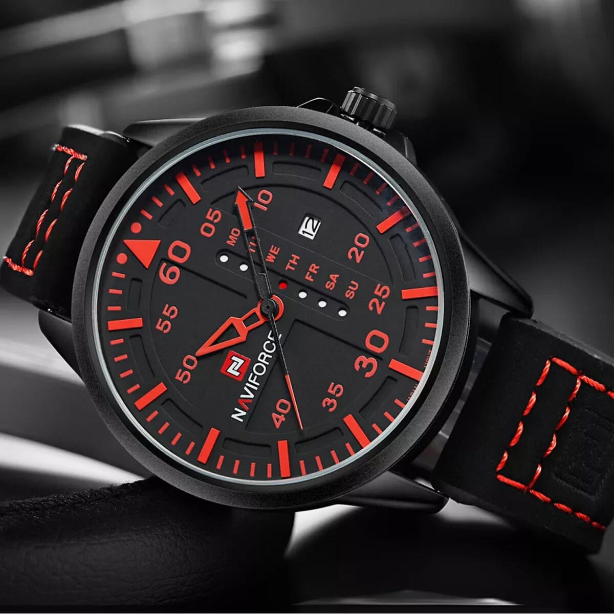 NAVIFORCE Nf9074 Black Dial Leather Analog Watch For Men