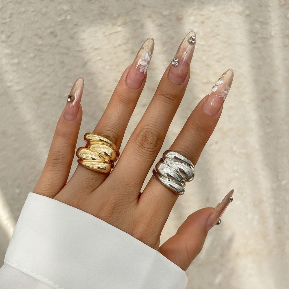 New Stainless Steel Metal Ring Irregular Split Ring Geometric Irregular Metallic Smooth Ring Simple Chunky Rings
