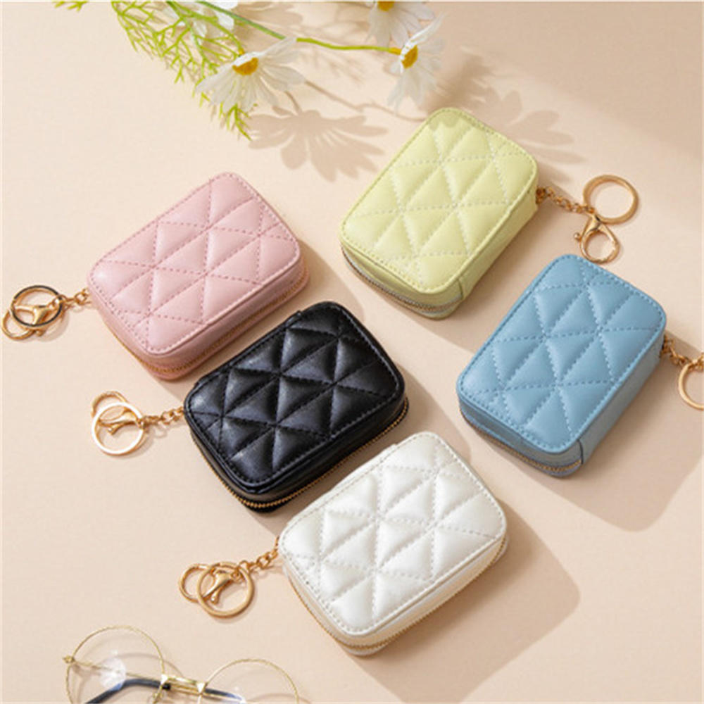Portable Lipstick Bag Lightweight Mirror-Included PU Leather Makeup Case Zippered Cosmetic Bag For Travel Makeup Storage