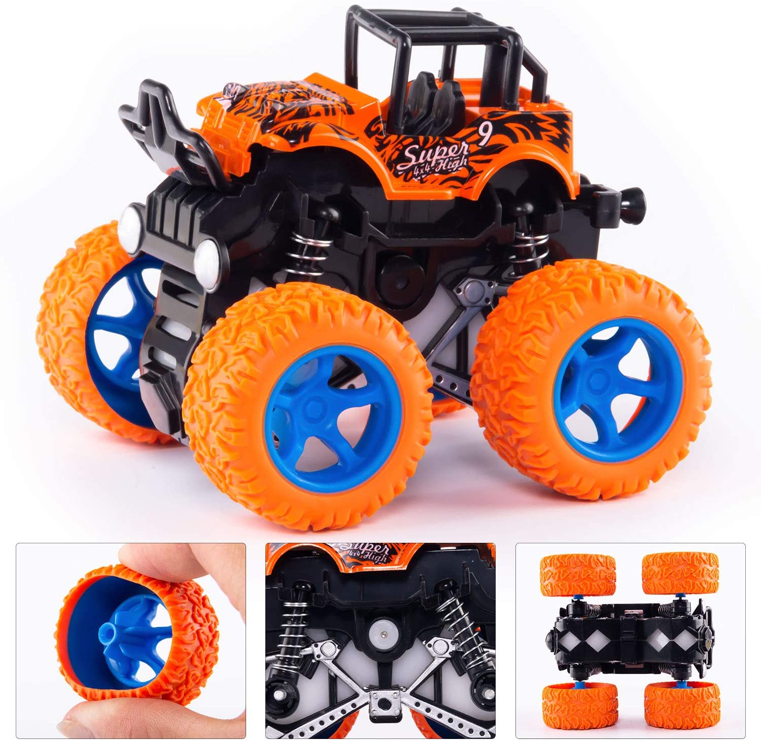 Pack Of 2 Monster Truck Toy Cars Push Cars For Toddlers, 360 Degree Rotation Durable Friction Powered Car Toys