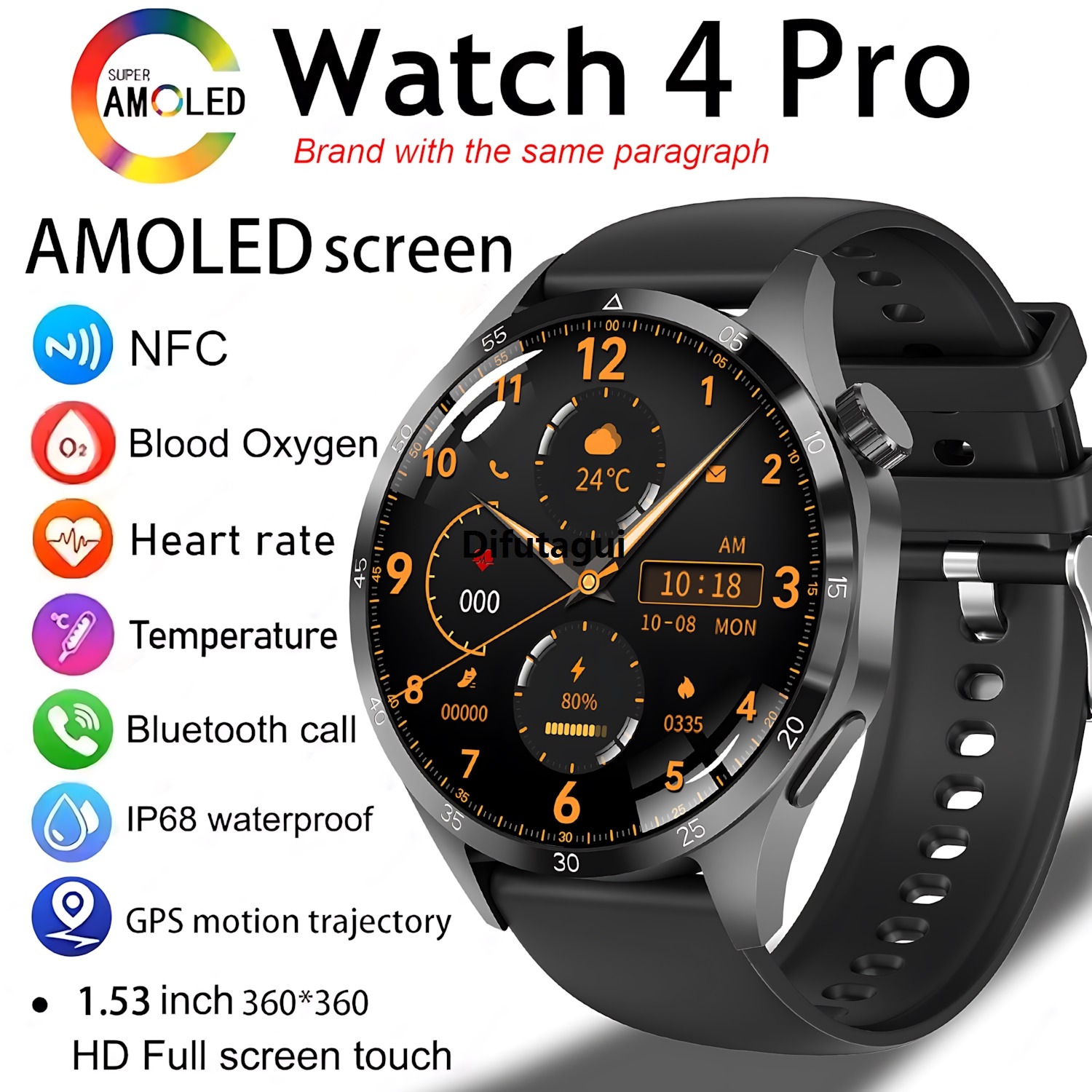 Difutagui New style 2025 For Android GT4 Pro GPS NFC Smart Watch Men 360*360 AMOLED Special Screen Heart rate Bluetooth Call IP68 Waterproof Man Smartwatch