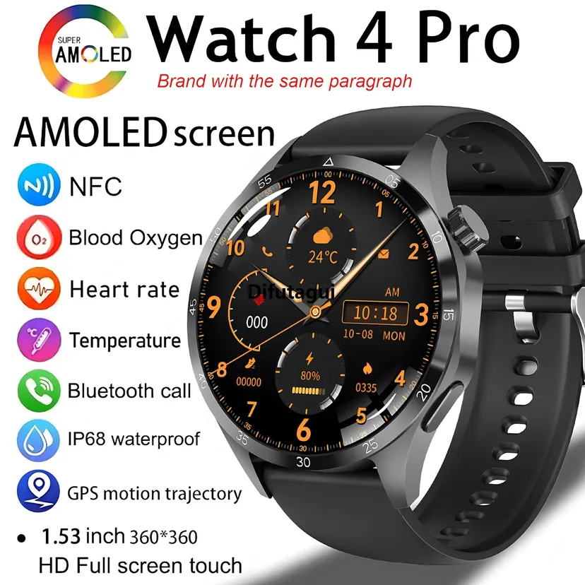 Difutagui New style 2025 For Android GT4 Pro GPS NFC Smart Watch Men 360*360 AMOLED Special Screen Heart rate Bluetooth Call IP68 Waterproof Man Smartwatch