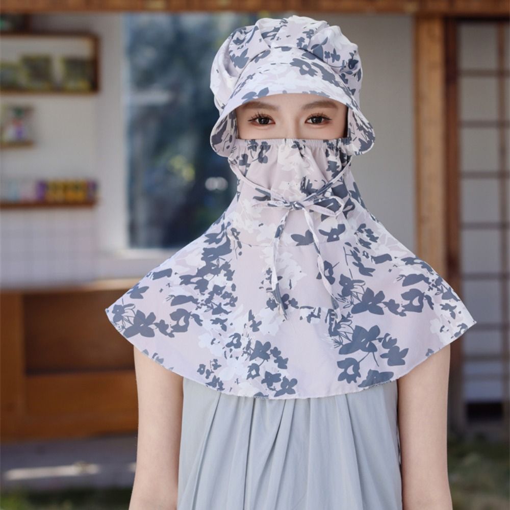 Breathable Printing Tea Picking Hat UV Protection Sun Protection Sunshade Shawl Cap Wide Brim Face Neck Protection Hat Ladies/Girls