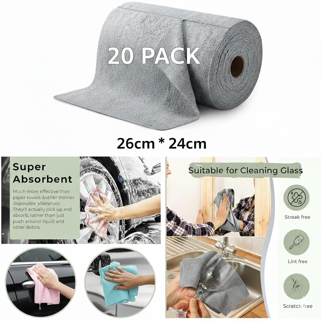 20 pack Microfiber Times Washable - 10X Cheaper Than Paper Kitchen Towel Roll - Ultra Absorbent Lint Free Microfiber Cleaning Cloth for Kitchen - Tearable, Reusable