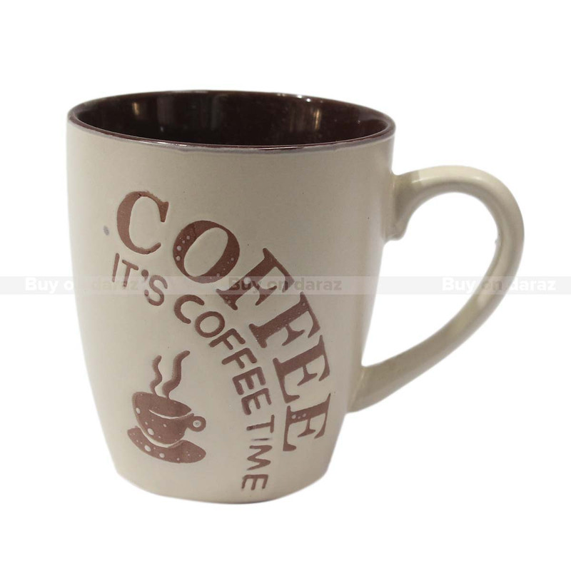 Brown/Cream Coffee Print Ceramic Cup Set Of 4