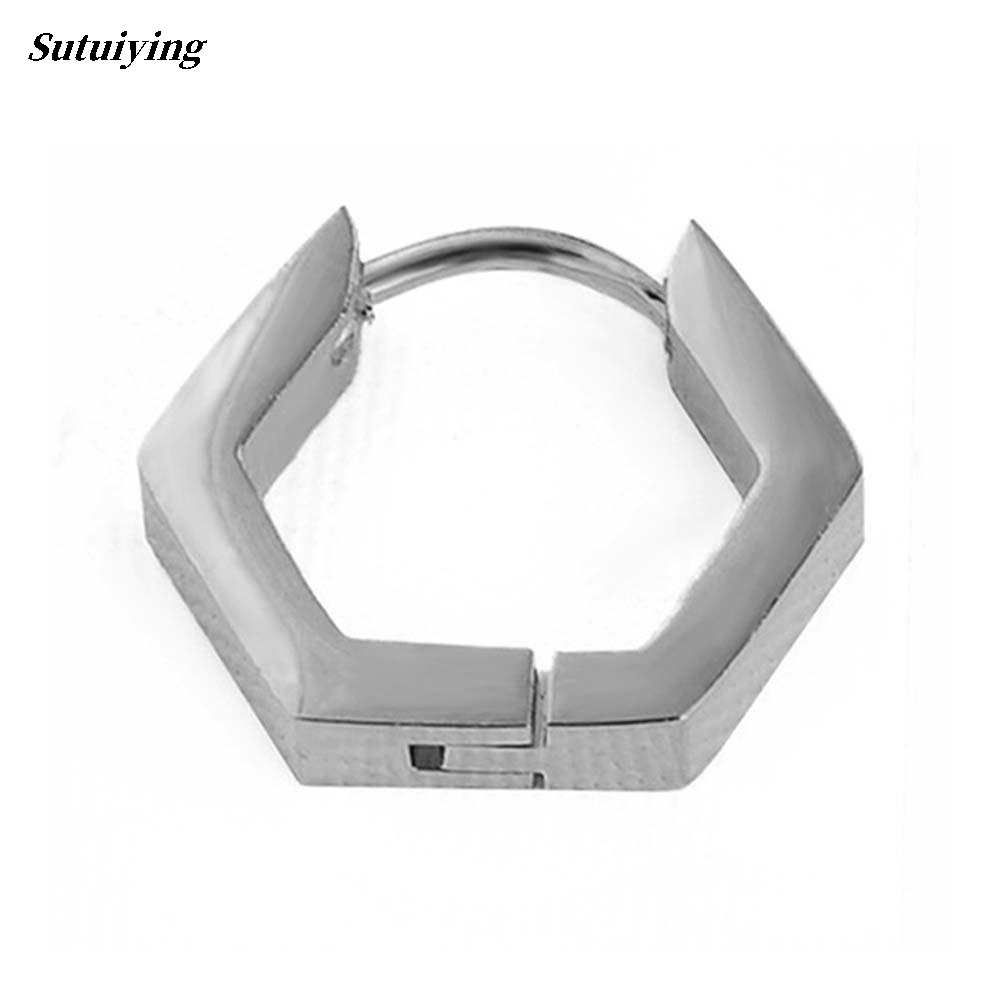 Sutuiying （NEW）[2024]Punk Rock Geometric Polygon Titanium Square Hexagon Stud Earring Triangle Jewelry Hoop Earrings