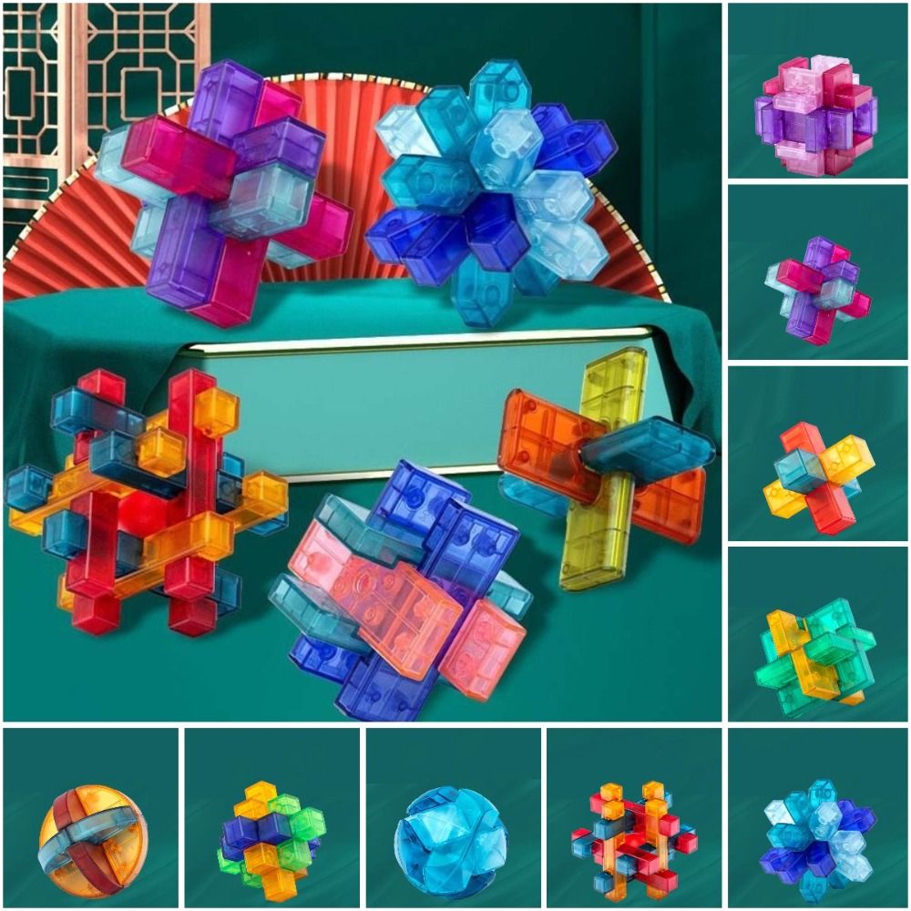 Developmental Toys Transparent IQ Brain Teaser Puzzles Luban Lock Unlock Toy Kong Ming Lock ABS Plastic IQ LuBan Lock Kids Gifts