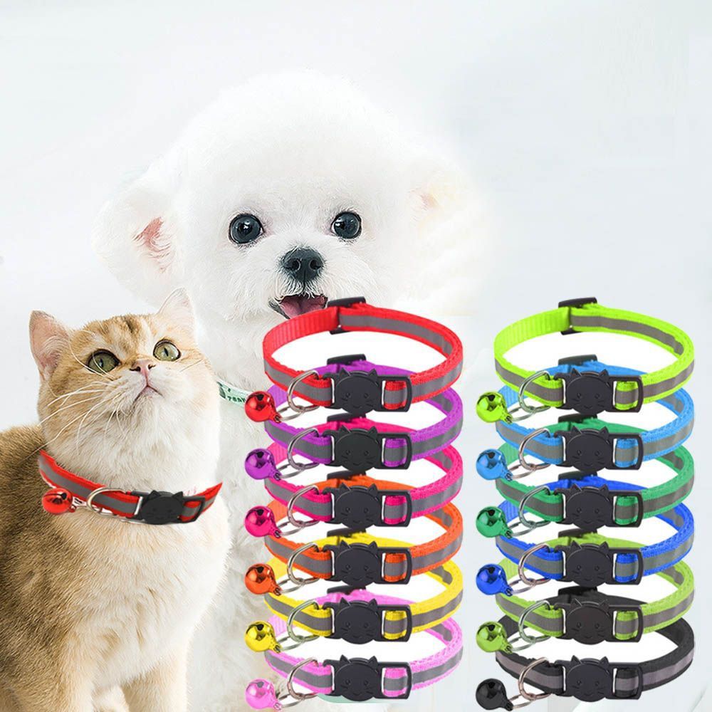 Trendy with Bell Cat Collar Colorful Elastic Pets Collar Adjustable Pet Supplies Reflective Collar Kitten Puppy