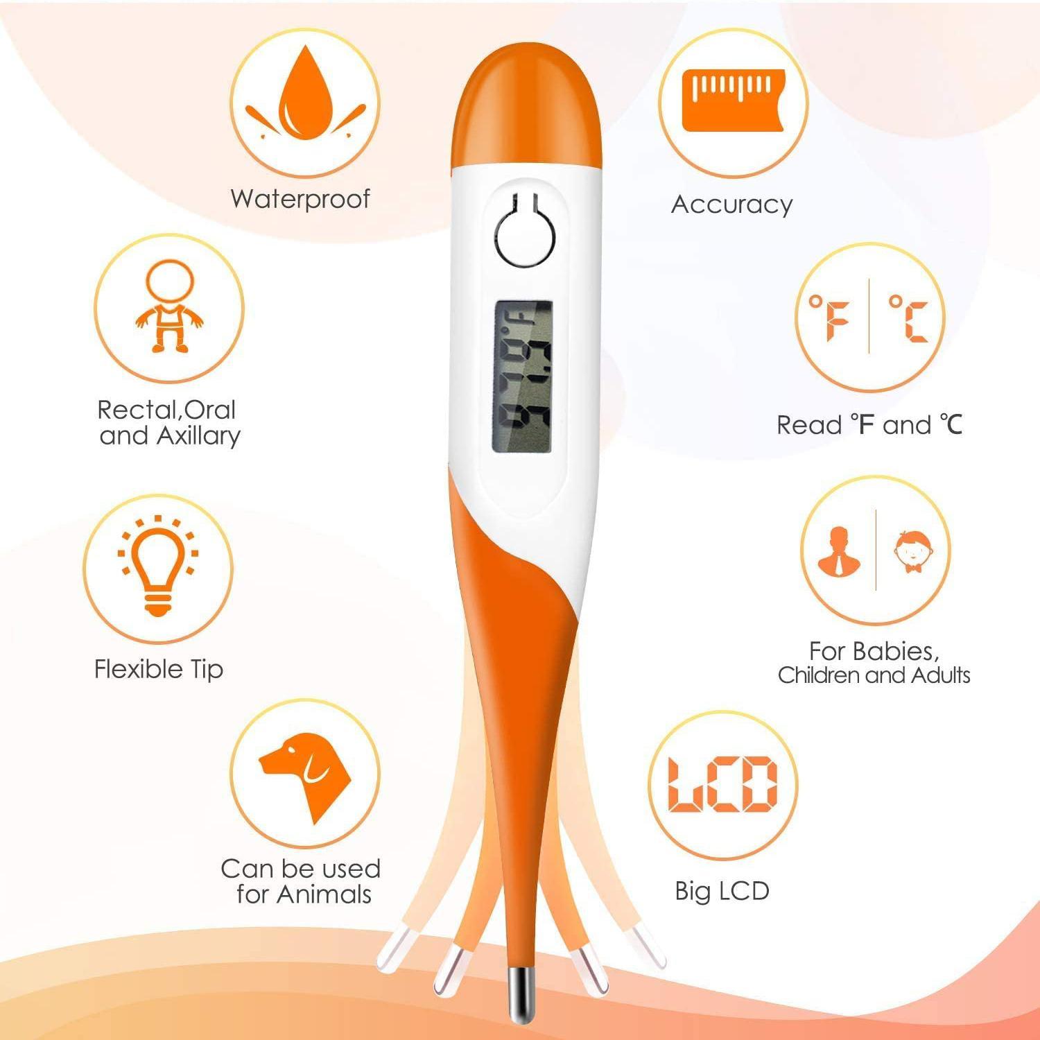 100% Waterproof Flexible Digital Thermometer for reliable and fast check up