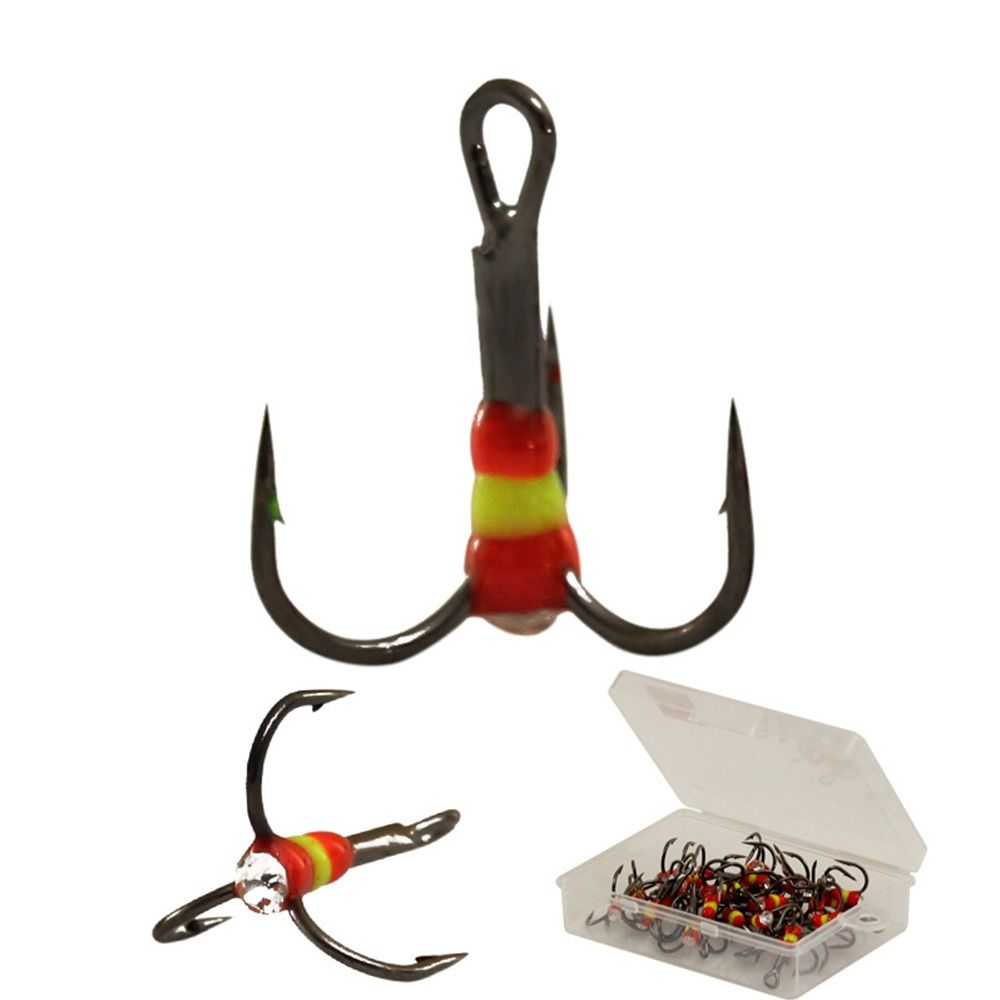 10pcs Durable Sinking Bait Winter Carbon Steel Ice Fishing Hooks Tackle Tools Three-jaw Hook