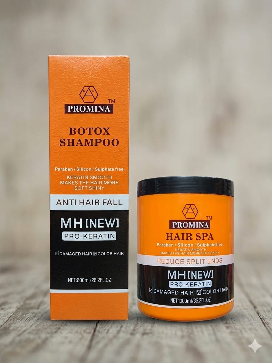 Promina MH [NEW] Pro-Keratin Combo: Botox Shampoo (800ml) & Hair Spa (1000ml) - Free for Damaged & Color Hair
