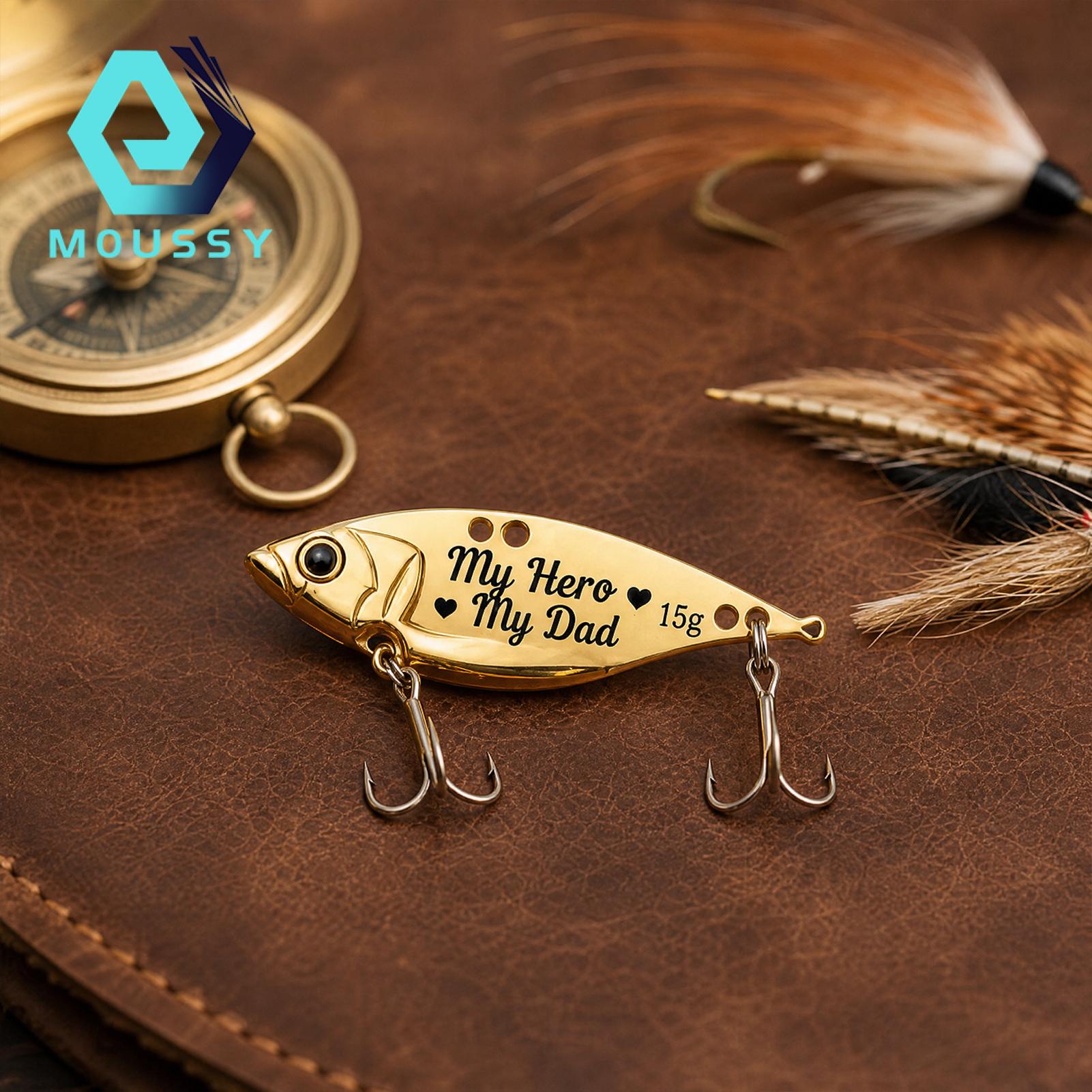 MOUSSY Personalized Fishing Gift 2 Pcs Personalized Fishing Lures with Wooden Box - Engraved We the Best Dad Gift for Father’s Day Dad