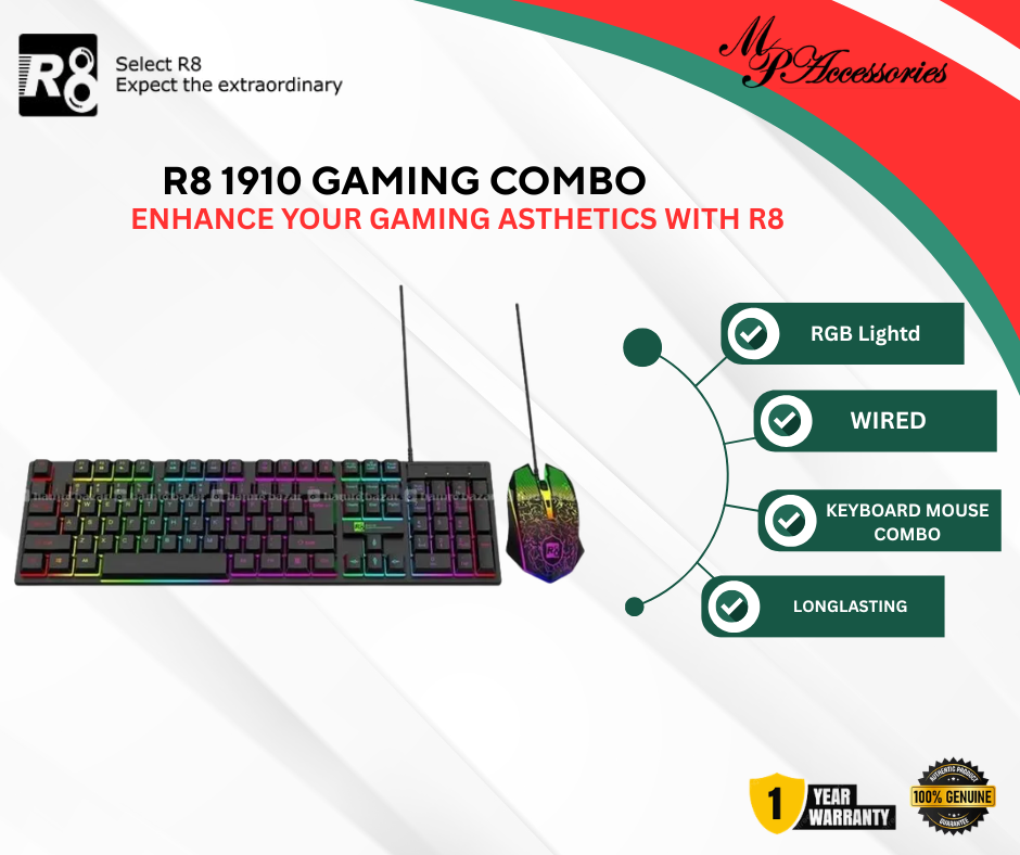 R8 1910 Wired Illuminated Gaming Keyboard & Mouse Combo Set | Colorful Lights | Excellent Quality