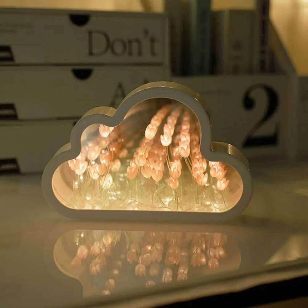 1pc Handmade DIY Tulip Flower Sea Night Mirror Creative Atmosphere Lamp Birthday Gift Valentines