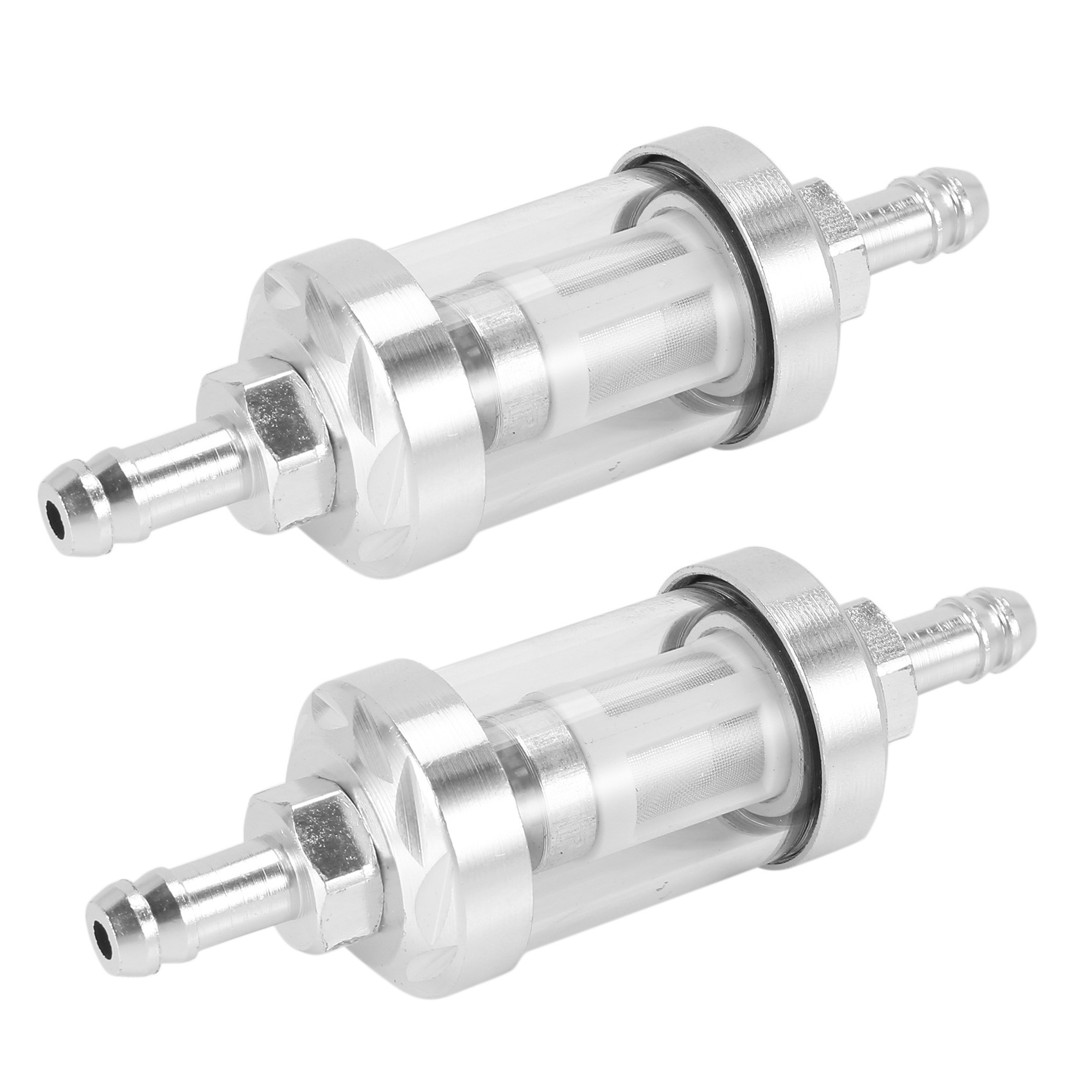 NAMUNY 2X Universal Chrome Glass Fuel Petrol crude oil engine Inline Filter 5/16 inch 8mm Silver for Motorcycles