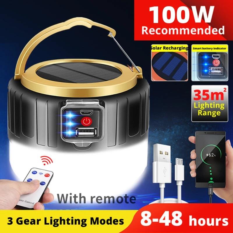Solar LED Emergency Flood Lights for Home Outdoor Indoor Garden Portable Rechargeable Camping Lamp