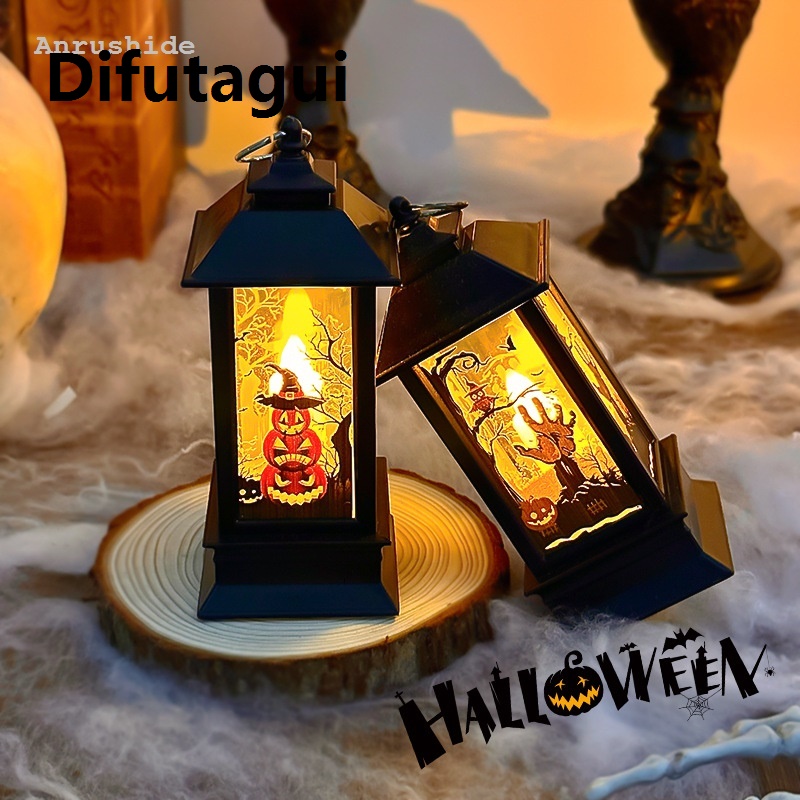Difutagui New Anrushide Haloween Party Decor Supplies Halloween Decorations Led Candle Light Portable Vintage Witch Castle Pumpkin Ghost Hanging LED Lantern Lamp
