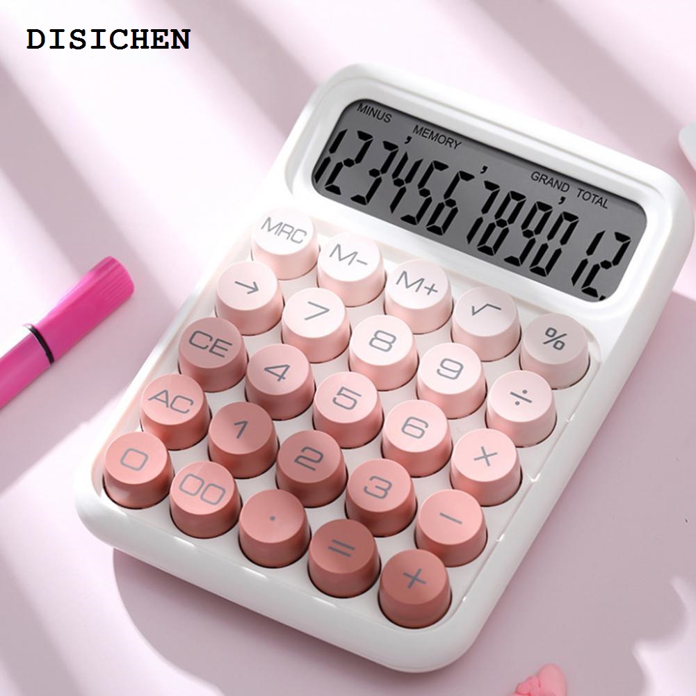 DISICHEN High Quality Easy-read Calculator Colorful 12-digit Mechanical Pushbutton Calculator with Lcd Display Anti-slip Design Reliable Office School