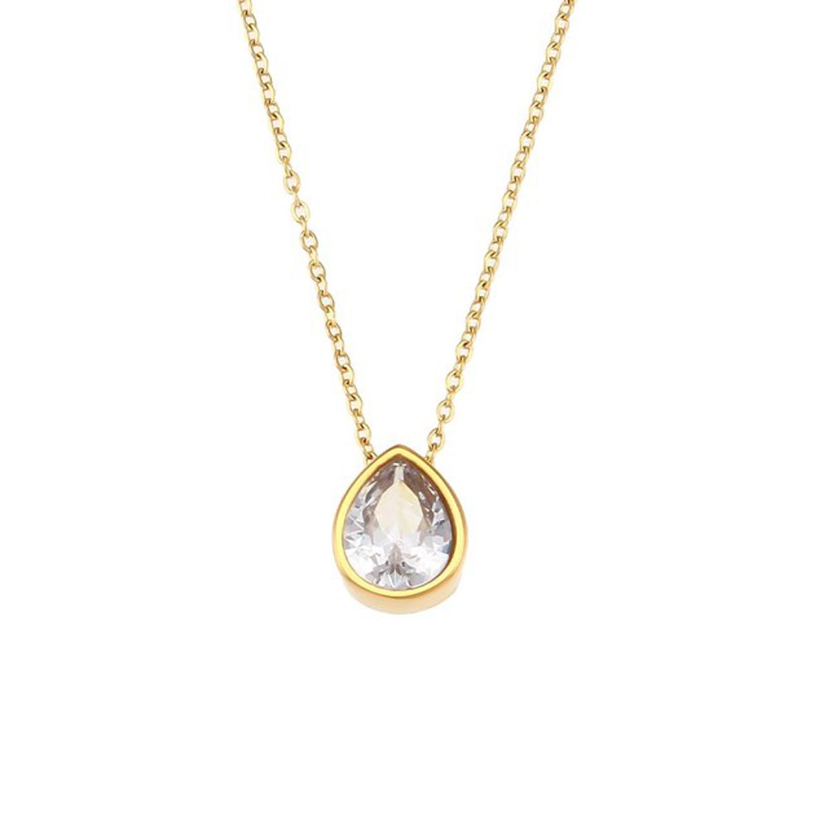basic luxury pink purple white green teardrop stone crystal pendant necklace jewelry gift  stainless steel necklaces for women