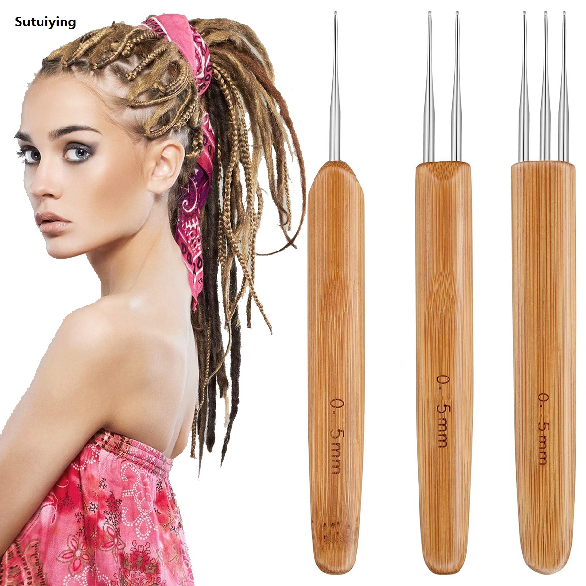 Sutuiying 1Pcs/Lot 1-2 Hook 1-3 Hooks Style Dreadlock Needle For Braid Sales promotion 0.5Mm/0.75Mm Natural Bamboo Dread-Lock Hair Weaving Tool