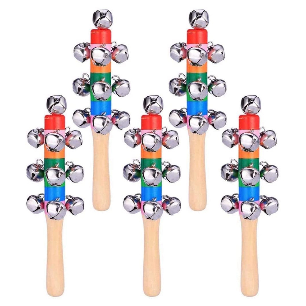 5 Pack Hand Jingle Bells Hand Bells Wooden Handle Bell Musical Instrument Bell