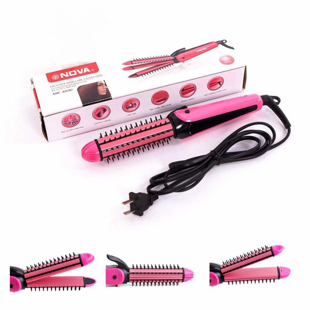 NOVA 3 In 1 Hair Straightener Curler Brush Crimper