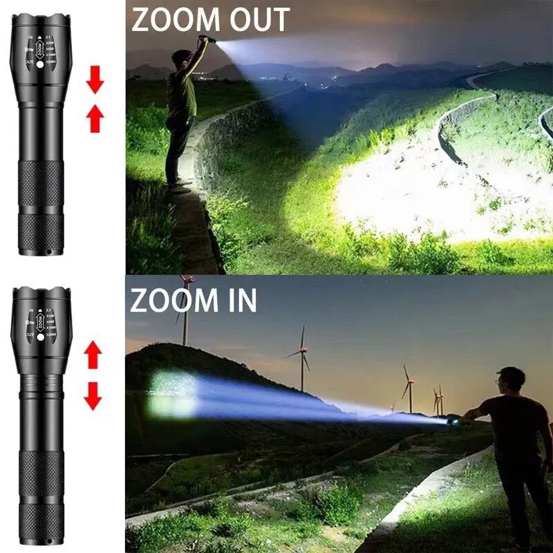 Original Portable Battery Powered Zoom LED Flashlight Mini Flash Light Torch Lantern 3 Lighting Modes Camping Lamp