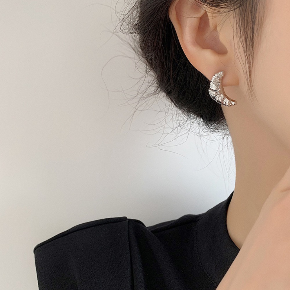 Solid Color Copper Croissant Earrings Electroplate Moon Texture Earrings Fashion Earrings